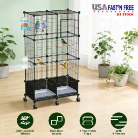 1Pc  46in Bird Cage Spacious Indoor Pet Bird House With 4 Wooden Perches 2 Slide-Out Tray 2 Water Bottle Feeder Lockable Wheels For Parrot Parakeets C