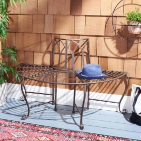 Outdoor Patio Garden Rustic Bronze Brown Wrought Iron Half-Circle Tree Bench