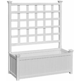 Outdoor White Vinyl Garden Planter Box with Trellis