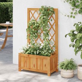 Solid Wood Outdoor Raised Garden Bed Planter with Lattice Trellis