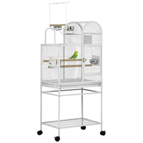 55" Large Parrot Cage with Toy Hooks Above Top Bird Perch, Tray, Food Cups, Rolling Stand, Bird Cage for Cockatiels, Parakeets, Lovebirds