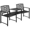 Metal Garden Bench Loveseat with Umbrella Hole & Armrests, for Patio, Porch, Backyard