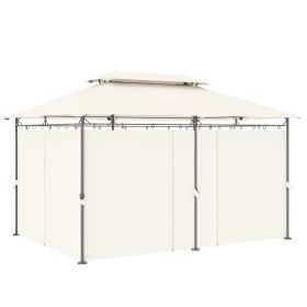 10' x 13' Double Roof Patio Gazebo, Outdoor Gazebo with Curtains, for Garden, Lawn, Backyard and Deck, Cream White