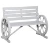 Charcoal Grey Wagon Wheel Bench: Rustic 2-Person Patio Furniture