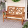 Outdoor Bench Wood 2-Person Patio Loveseat Chair with Geometric Backrest