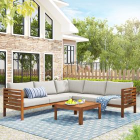 <Old SKU: FV201207AAK. Note: Modify Size>Wood Structure Outdoor Sofa Set with beige Cushions Exotic design Water-resistant and UV Protected textu