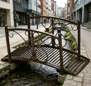 Rust Brown 3.3' Metal Garden Bridge Decorative Classic Footbridge with Safety Railings for Backyard Pond Creek