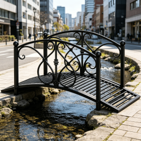Classic Black Garden Bridge 3.3FT Decorative Safety Railings Backyard Pond Bridge for Outdoor Landscape