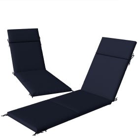 Outdoor Chaise Lounge Cushions Set of 2 with 6 Ties, High-Density Foam, for Patio and Poolside, Navy Blue