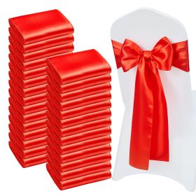 Satin Chair Sashes Bows, 100PCS Chair Ribbon Ties Back Sash, 7 x 108 inch, Red Wedding Reception Decoration