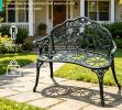 Green Floral Rose Accent Cast Aluminum Outdoor Bench Antique Finish Metal Garden Furniture