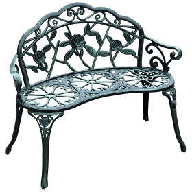 Green Floral Rose Accent Cast Aluminum Outdoor Bench Antique Finish Metal Garden Furniture