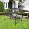 Brown Metal Garden Bench: 50" Patio Seating with Backrest & Armrests
