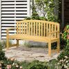 Outdoor Patio Wood Bench 56 2-Seater Slatted Seat Backrest Arm Rests Natural