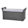 Outdoor Storage Bench, 2-Person PE Rattan Storage Bench, 40 Gal Deck Box with Cushion & Side Handle, Supports up to 400 lbs