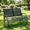2-Person Outdoor Glider Bench Patio Double Swing Rocking Chair Powder Coated Steel Frame for Backyard Garden Porch Black