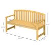 Outdoor Patio Wood Bench 56 2-Seater Slatted Seat Backrest Arm Rests Natural