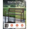 Outdoor Bench, 46 inch, Carbon Steel Metal Frame with PVC Mesh Pattern Backrest and Round Edge Armrests, Weatherproof Outside Bench for Patio, Garden