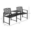 Metal Garden Bench Loveseat with Umbrella Hole & Armrests, for Patio, Porch, Backyard
