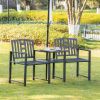 Metal Garden Bench Loveseat with Umbrella Hole & Armrests, for Patio, Porch, Backyard