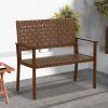Outdoor All Weather Bench with Solid Rubber Wood Frame and Hand Woven PU Leather