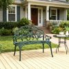 Green Floral Rose Accent Cast Aluminum Outdoor Bench Antique Finish Metal Garden Furniture
