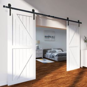 8FT Sliding Barn Door Hardware Kit, 330LBS Heavy Duty Barn Door Track Kit For Double Doors, Fit 3.7-4.3FT Total Wide And 1.3'-1.8' Thick 2 Door Panel,