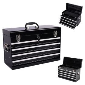 Heavy Duty Metal Tool Box, 21-inch, Portable Metal Tool Box With 4 Drawers, Small Tool Chest With EVA Liners, Ball Bearing Slide Drawers Locking & Pow (Option: Black)