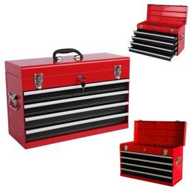 Heavy Duty Metal Tool Box, 21-inch, Portable Metal Tool Box With 4 Drawers, Small Tool Chest With EVA Liners, Ball Bearing Slide Drawers Locking & Pow (Option: Red Black)