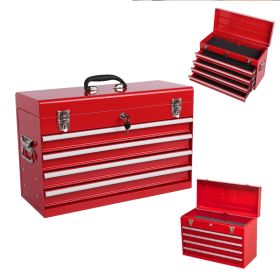 Heavy Duty Metal Tool Box, 21-inch, Portable Metal Tool Box With 4 Drawers, Small Tool Chest With EVA Liners, Ball Bearing Slide Drawers Locking & Pow (Option: Red)