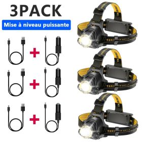 LED Headlamp Rechargeable Head Torch Zoom Headlight Lamp Flashlight Fishling Camping Light With 3 Modes Work Light Shipping Via DHL-Ground,Cannot Be S (Option: 3PACK)
