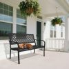 Outdoor Garden Bench with Anti-Rust Metal Powder Coated Frame, Patio Bench for Front Porch Park