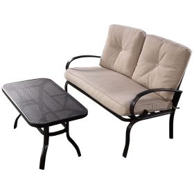 2 Pieces Patio Outdoor Cushioned Coffee Table Seat (Color: Beige)