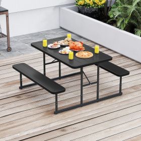 Picnic Table Bench Set for 2-4 People Outdoor Rectangular Camping Dining Table (Color: Black)