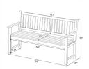 Large 3-Seater Outdoor Wooden Garden Bench 59 Inch with Backrest for Patio Furniture