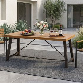 Outdoor Acacia Wood Metal Base Dining Table, Teak (Color: as pic)