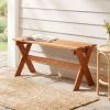 36" Outdoor Solid Wood Bench Set of 1/2 Backless Patio Dining Bench with Teak Oil Finish