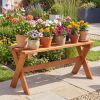 36" Outdoor Solid Wood Bench Set of 1/2 Backless Patio Dining Bench with Teak Oil Finish