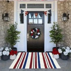 Unique Outdoor Mat, American Vintage Patriotic Star, Machine Washable Non-Slip Mat, Red White Blue Stars & Stripes Design 31x20 Inch Ideal Gift For Pa (Option: 32in18in)